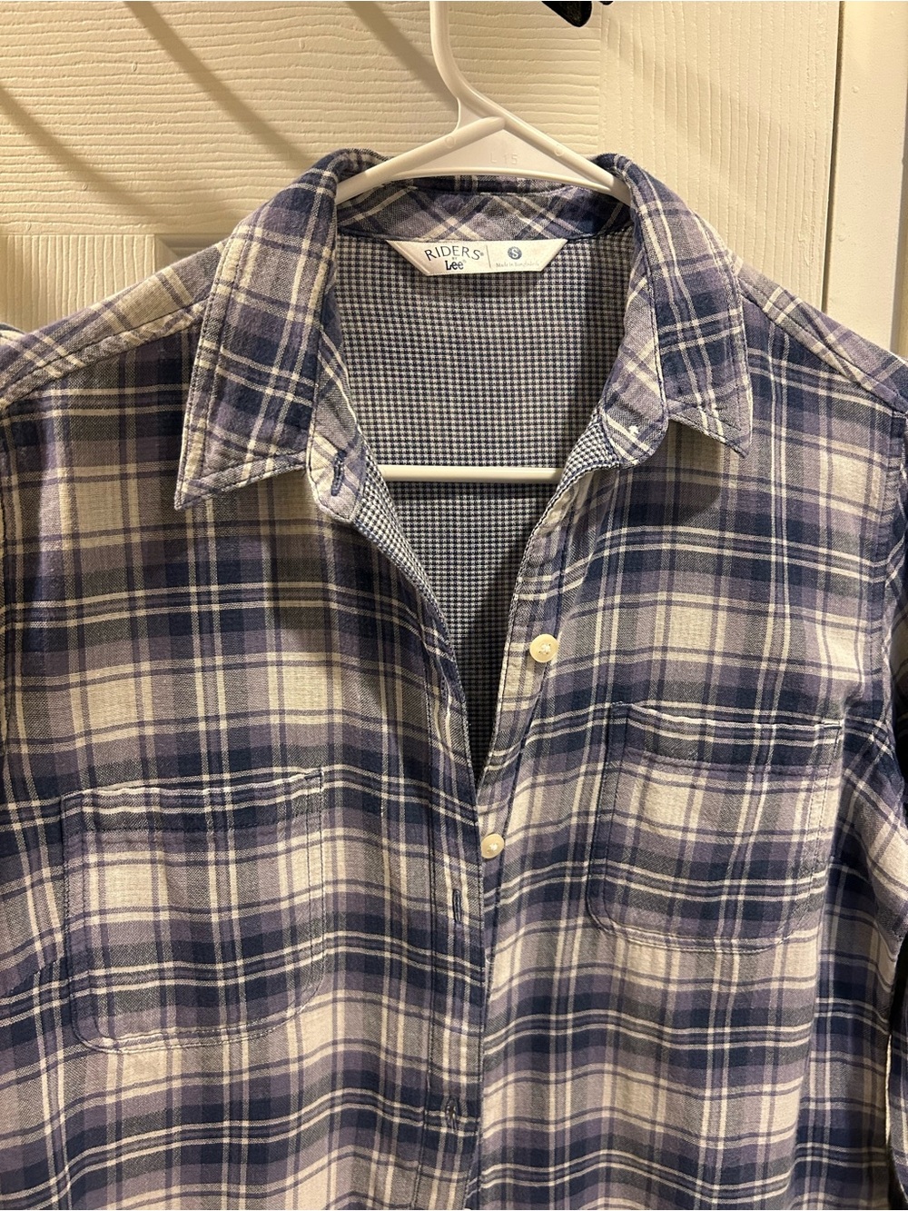 Riders by Lee Blue Plaid Cotton Button Down Shirt Women's Small